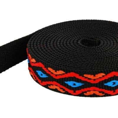 Picture of 10m 4-farbiges PP Gurtband - orange/rot/blau auf schwarzem Gurtband - 20mm breit