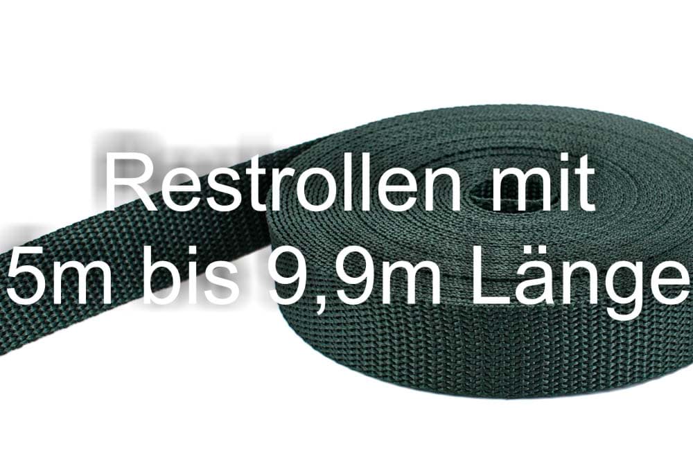 Restpostenbox 20mm breites PP-Gurtband 1,4mm stark, 25m - dunkelgrün (UV)