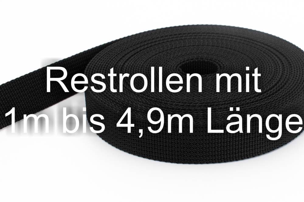 Restpostenbox 40mm breites PP-Gurtband 1,8mm stark, 24,4m - schwarz (UV)