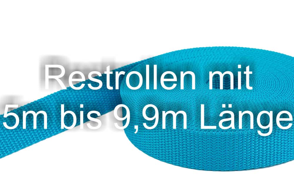 Restpostenbox 25mm breites PP - Gurtband 1,4mm stark, 25m aquamarin (UV)