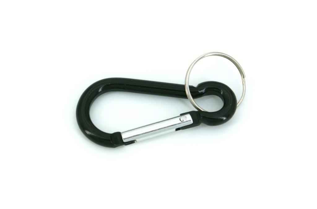 Picture of key carabiner hook with ring - 60mm long - color: black - 10 pieces