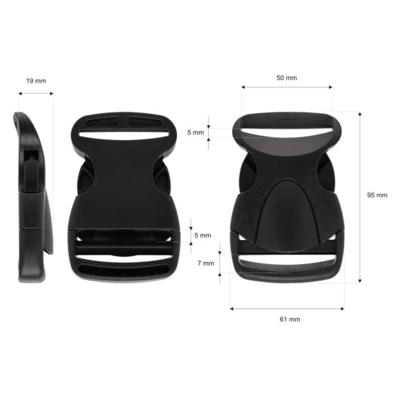 Picture of 10 buckles made of plastic - model BP 64 - for 50mm wide webbing