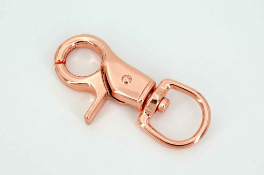scissor carabiner with 16mm round swirl - 6cm long - rose gold - 1 piece