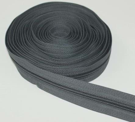 zipper, 5mm rail, color: dark grey - 200m pack