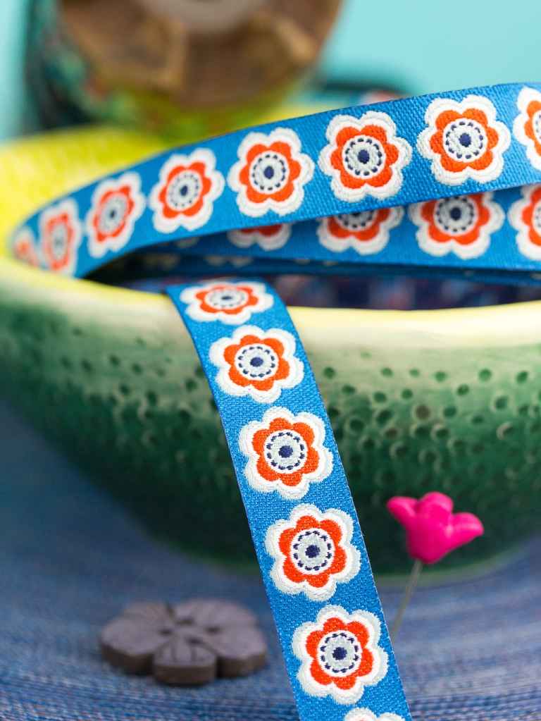 1m webbing Design by Lila-Lotta - 12mm wide - anemona boom - blue