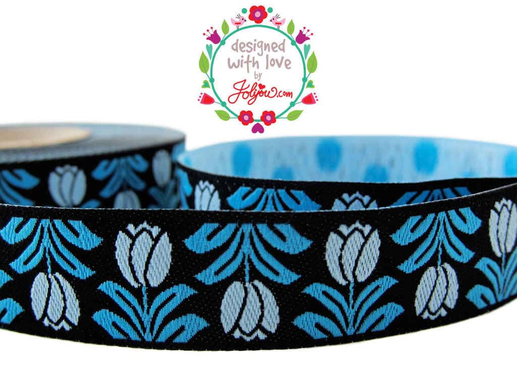 1m webbing Design by Jolijou - 15mm wide - Dala bloom tulips