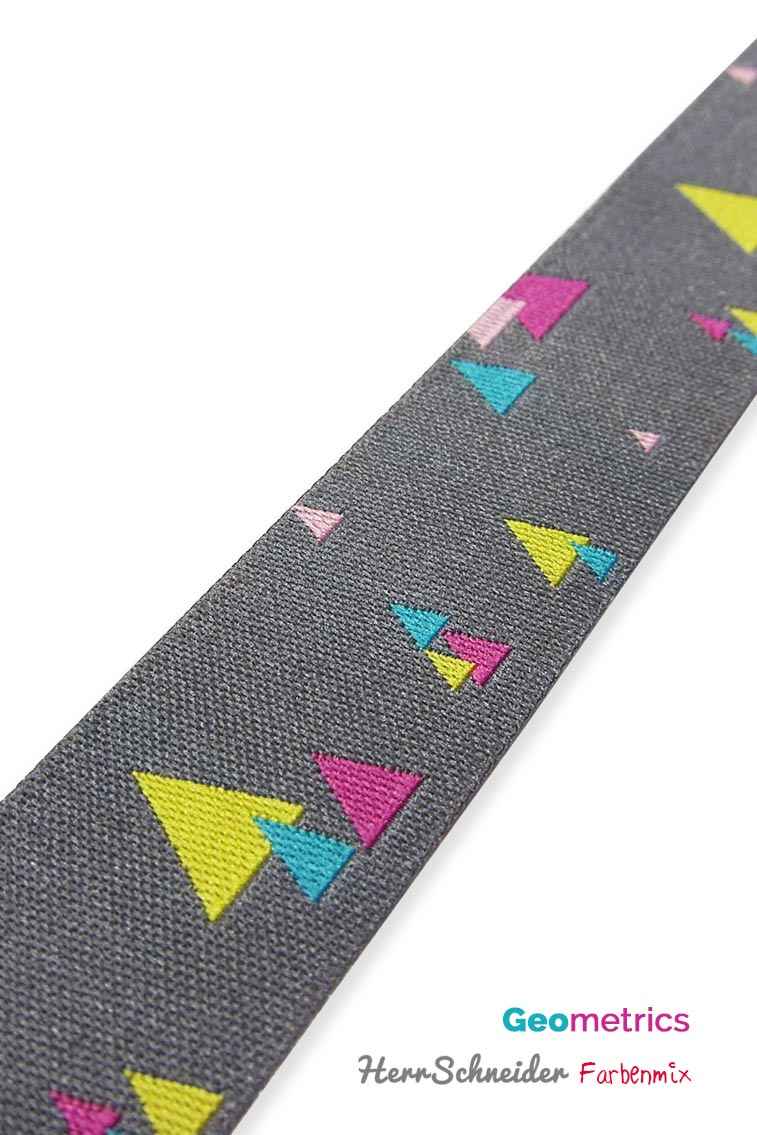 5m webbing Design by HerrSchneider - 20mm wide - geometrics on grey