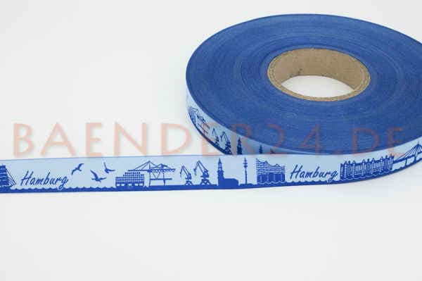 1m SKYLINE webbing - 16mm wide - HAMBURG with Elphi blue/light blue