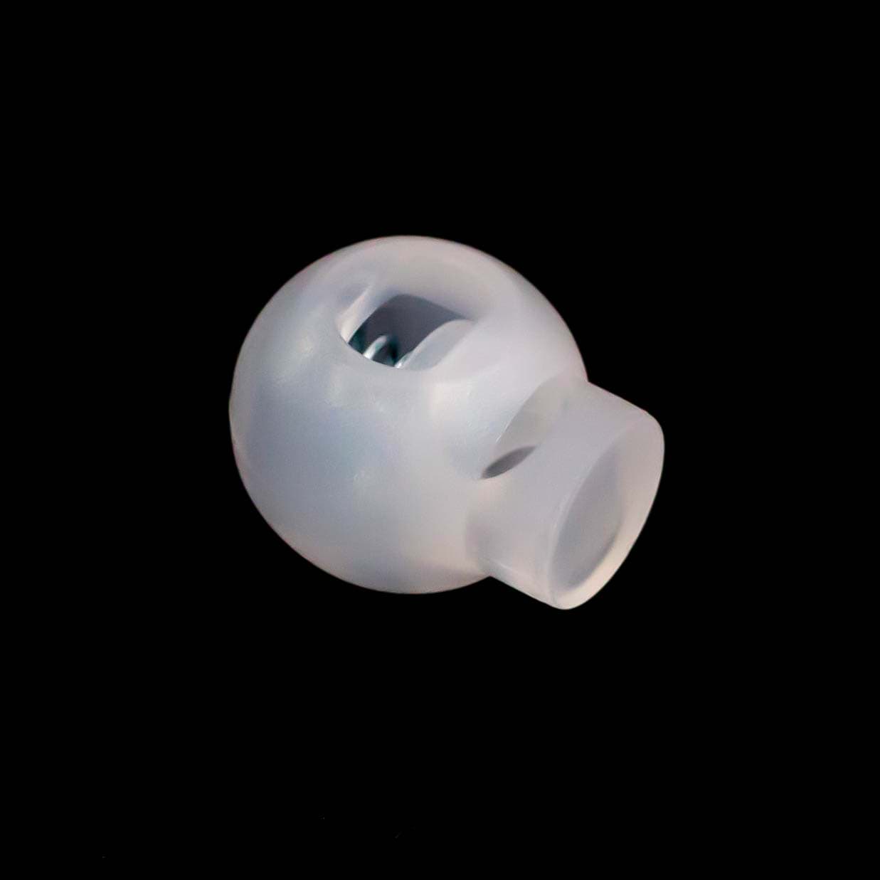 Kordelstopper mit 3mm Durchlass, Kugelform, milchig, 1 Loch - 10 Stück