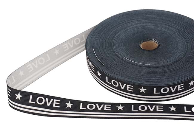 1m bedrucktes Band - 25mm breit - LOVE schwarz/weiß