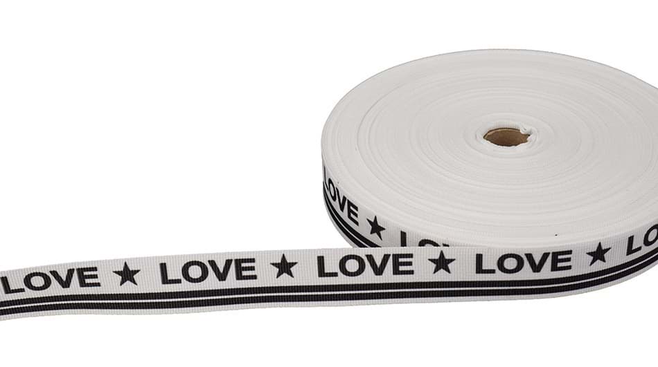 1m bedrucktes Band - 25mm breit - LOVE weiß/schwarz