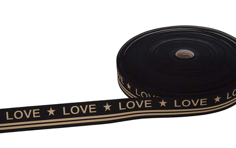 1m bedrucktes Band - 25mm breit - LOVE schwarz/beige