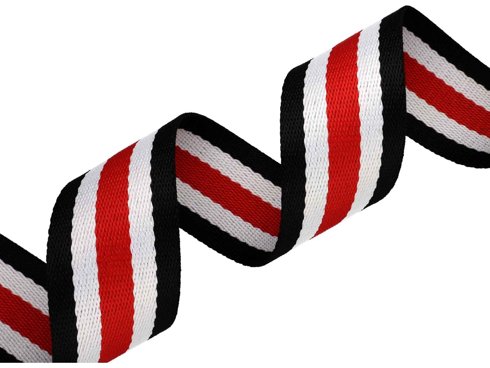 Picture of 45m Gurtband aus Polycotton - 38mm breit - 1,2mm dick - Schwarz/ Weiß/ Rot