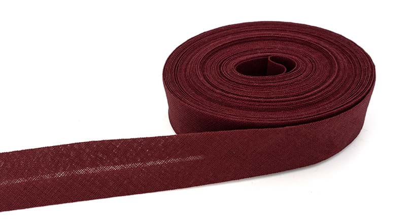 Schrägband aus Baumwolle - 20mm breit - Farbe: Bordeaux - 10m Rolle