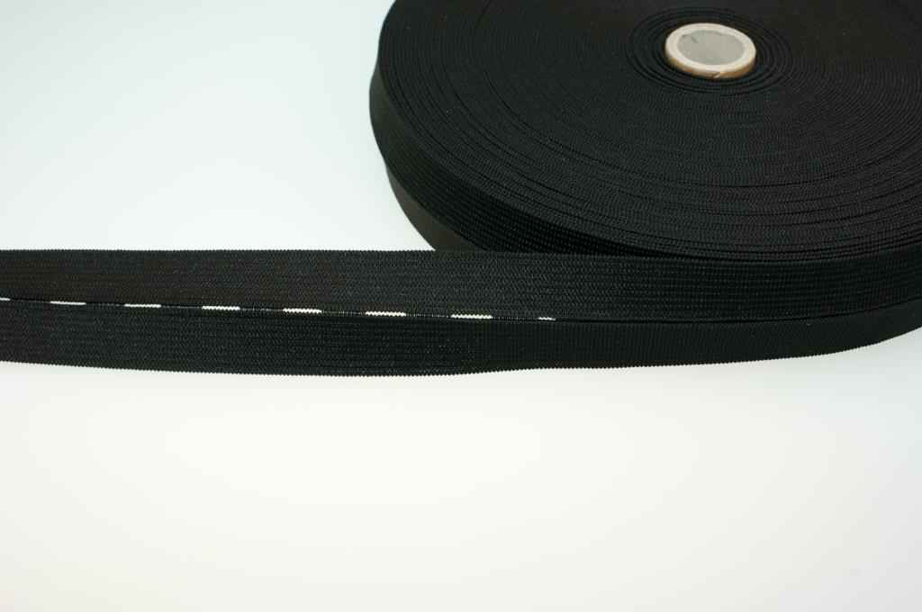 Knopflochgummiband / Lochgummi - schwarz - 25mm breit - 25m Rolle