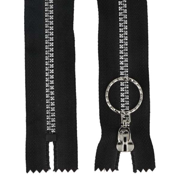 16cm Reißverschluss nicht teilbar - 5mm Dekoschiene - schwarz / silber - 10 Stück