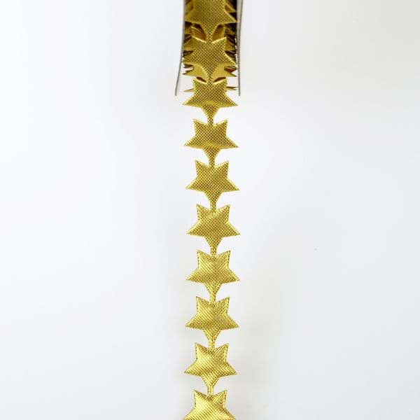 Goldene Sterne am Band - 15mm Durchmesser - 10m Rolle