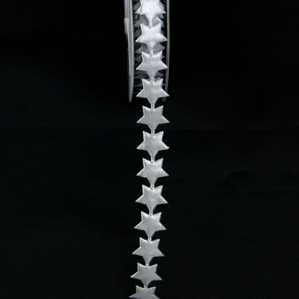 Silberne Sterne am Band - 15mm Durchmesser - 10m Rolle