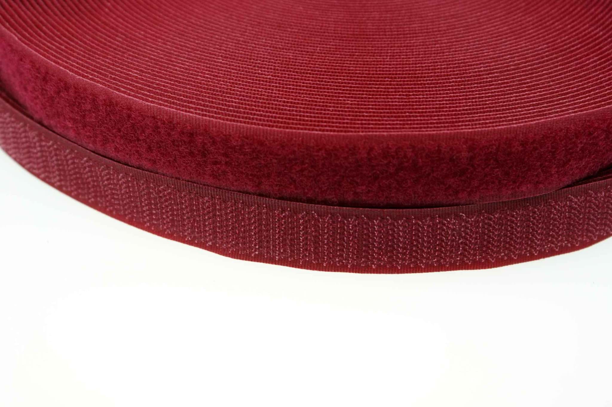 25m Klettband (Flausch & Haken), 25mm breit, Farbe: weinrot - zum Aufnähen