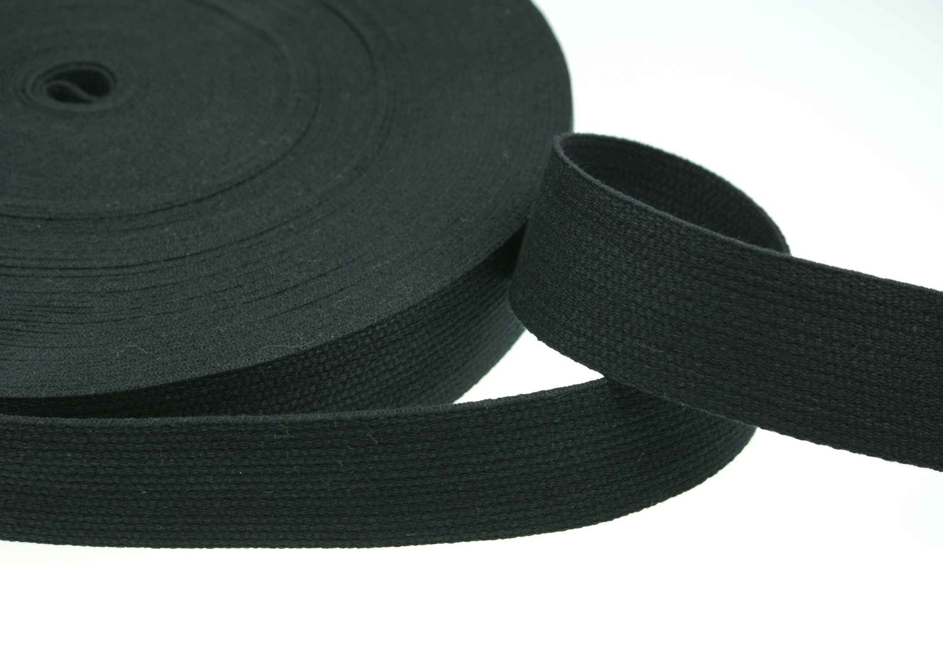 25m cotton webbing - 1,2mm thick - 48mm wide - color: black