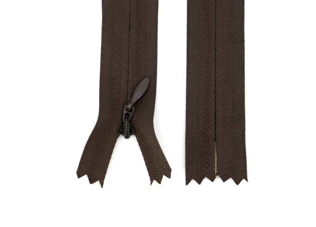 zippers, seam is covered - 18cm long - color: dark brown - 10 pieces