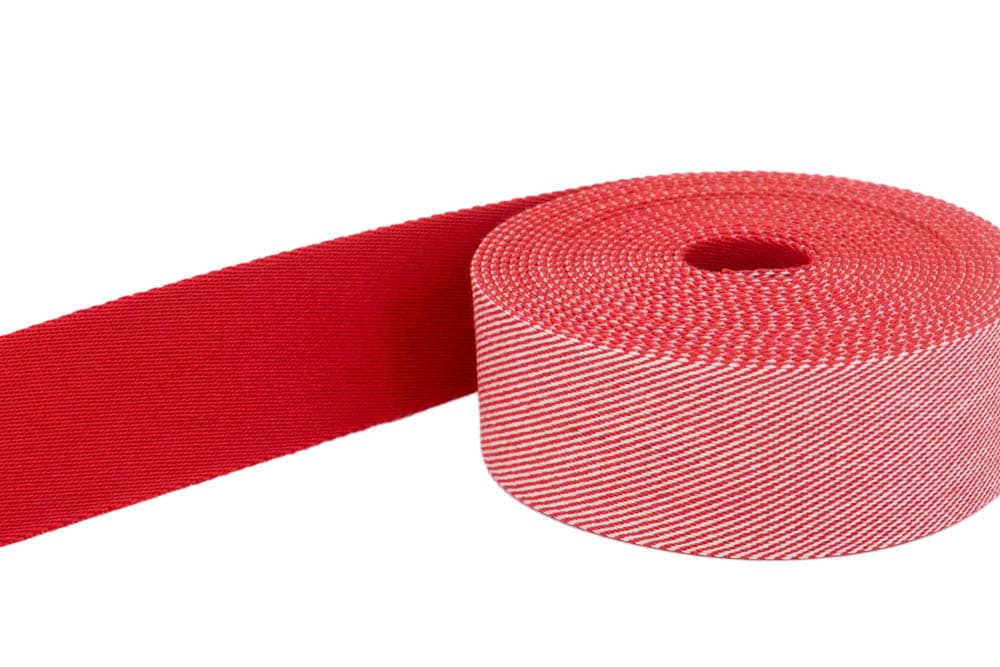 50m Gürtelband / Taschenband - Weiß / Rot schräg gestreift - 40mm breit