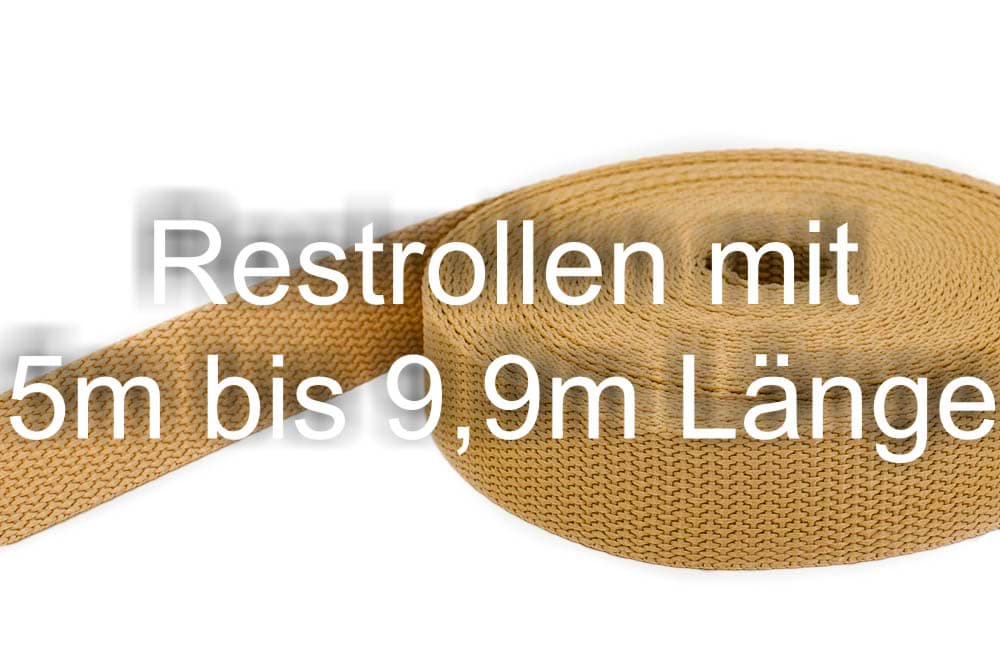 Restpostenbox 25mm breites PP-Gurtband 1,4mm stark, 25m - dunkelbeige (UV)
