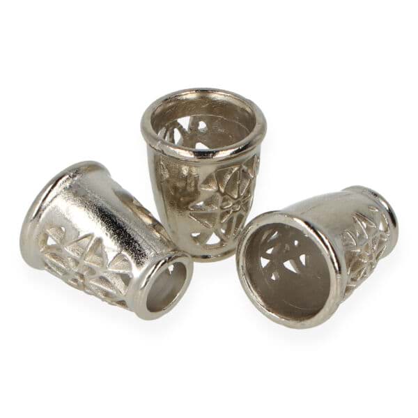 cord ends made of metal - for cords up to 5mm thickness - decorated (silver) - 10 pieces