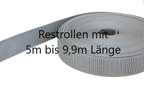 Restpostenbox 20mm breites PP-Gurtband 1,4mm stark, 25m - silbergrau (UV)