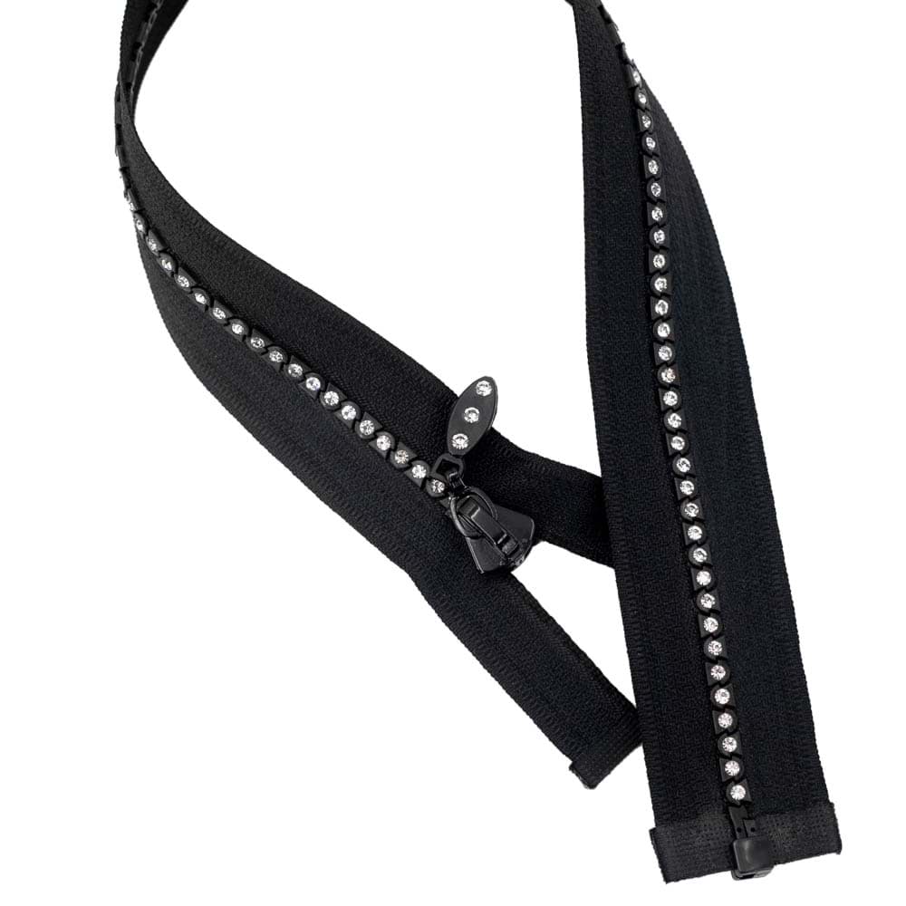 Strass-Reißverschluss teilbar - 30cm lang - Schwarz - 1 Stück