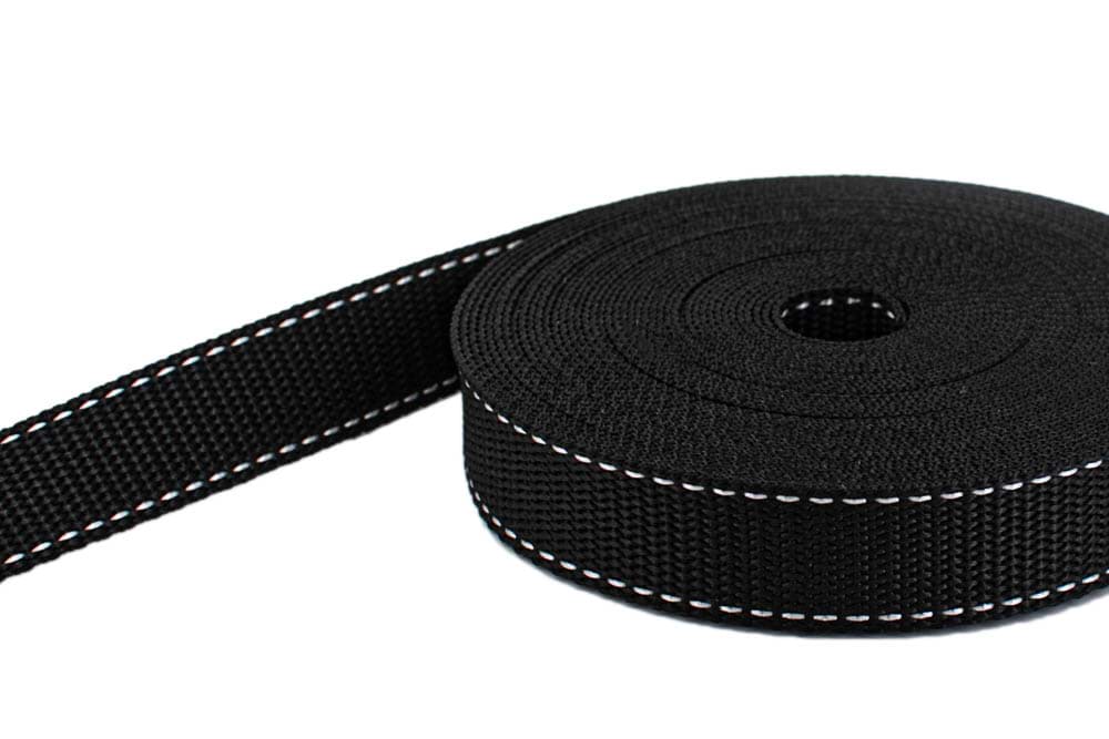 4m PP Gurtband - 20mm breit - 1,4mm stark - schwarz mit w. Faden (UV)