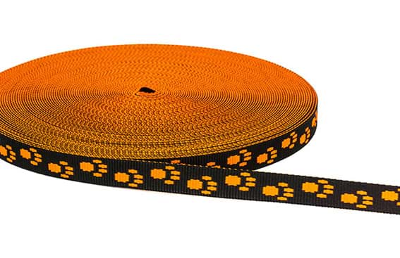 25m webbing with paws - colour: black/neon orange - 15mm wide