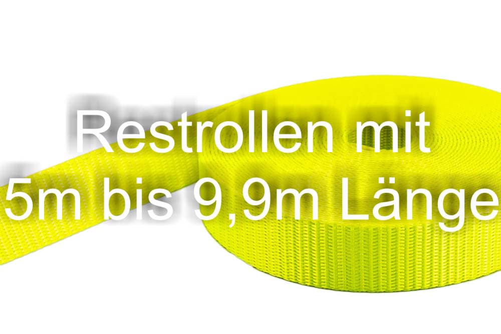 Restpostenbox 25mm breites Gurtband aus Polyester (PES) 1,4mm stark, 50m - neongelb (UV)