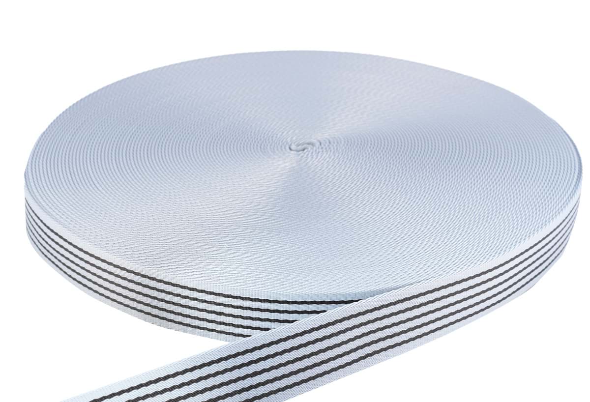 50m PP Gurtband - 38mm breit - 2,4mm stark - hellblau mit Streifen