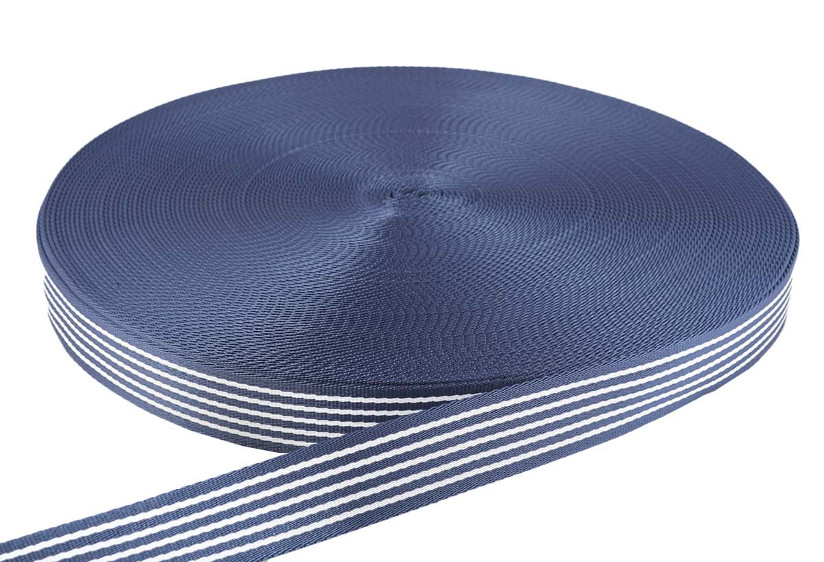 50m PP Gurtband - 38mm breit - 2,4mm stark - dunkelblau mit Streifen