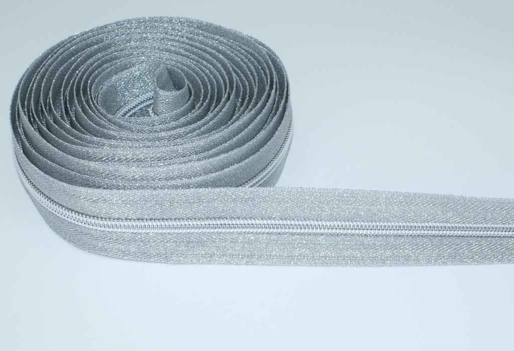 5m zipper, 5mm rail, color: silver