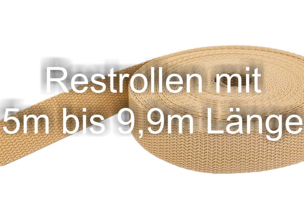 Restpostenbox 15mm breites PP-Gurtband 1,4mm, 25m - beige (UV)