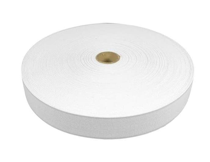 30mm wide elastic webbing / shoe elastic 1,3mm thick - 25m roll - color: white