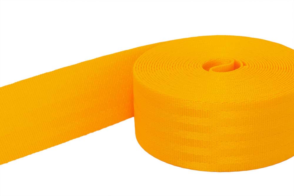 *leicht verschmutzt* Sicherheitsgurtband dunkelgelb aus Polyamid, 48mm breit - 40m