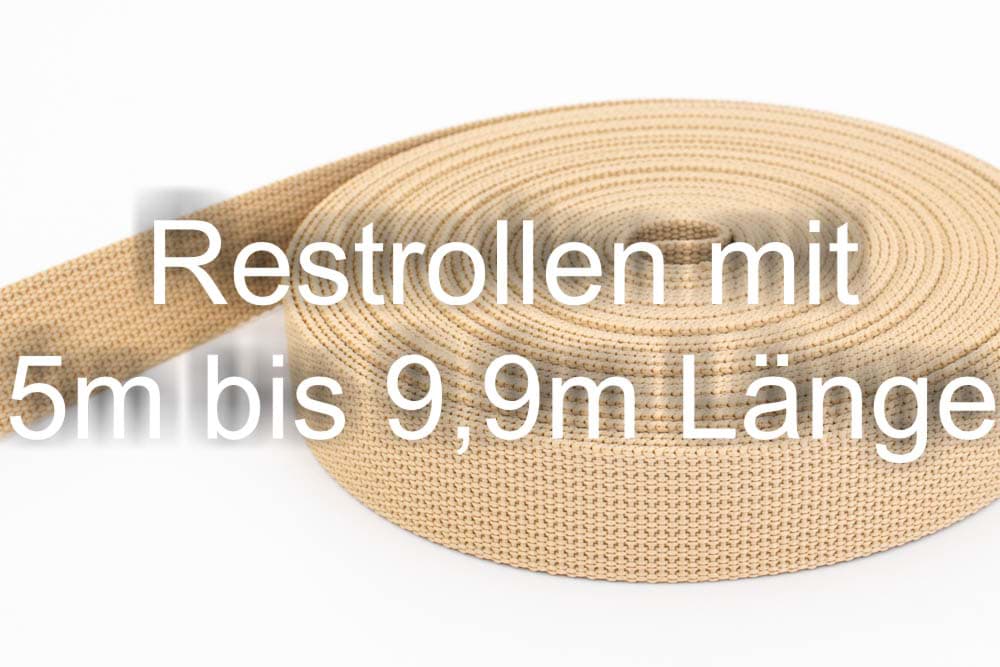 Restpostenbox 20mm breites PP-Gurtband 1,8mm stark, 25m - beige (UV)