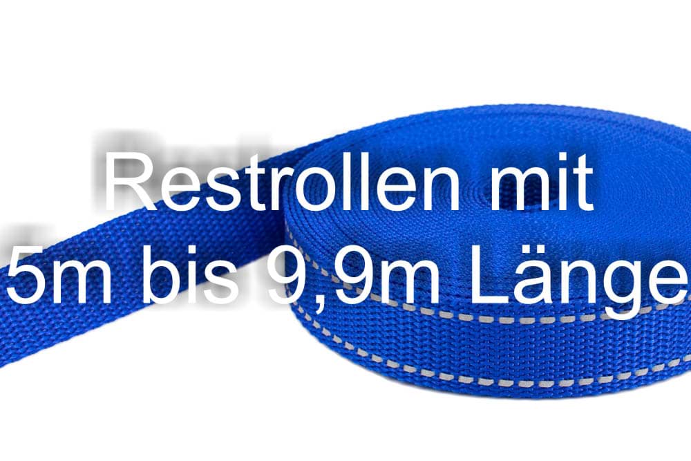 Restpostenbox 20mm breites PP-Gurtband 1,4mm stark, 25m - königsblau mit Reflektorstreifen (UV), Picture 1