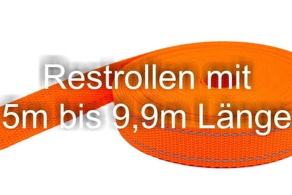 Restpostenbox 20mm breites PP-Gurtband 1,4mm stark, 25m - orange mit Reflektorstreifen (UV)