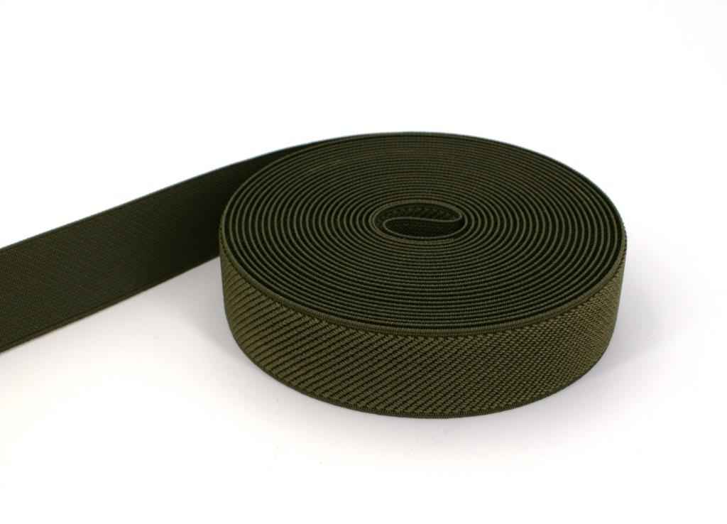 50m roll elastic webbing - colour: khaki - 25mm wide