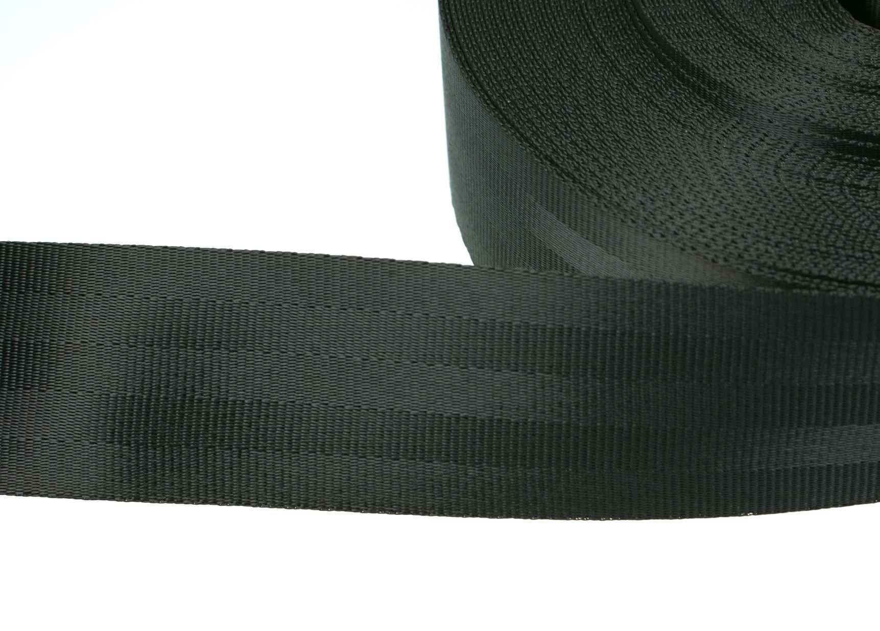250m seat belt webbing black made of polyester, 47mm wide - Made in Germany