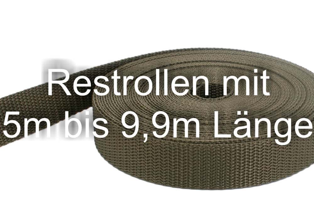 Restpostenbox 15mm breites PP-Gurtband 1,4mm, 25m - khaki (UV)