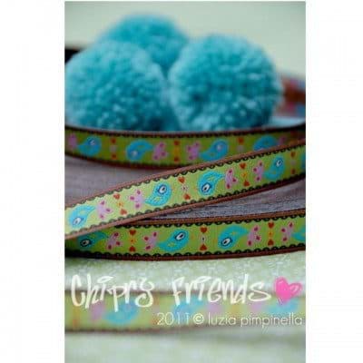 3m roll webbing design by luzia pimpinella, 12mm wide, chirpy friends