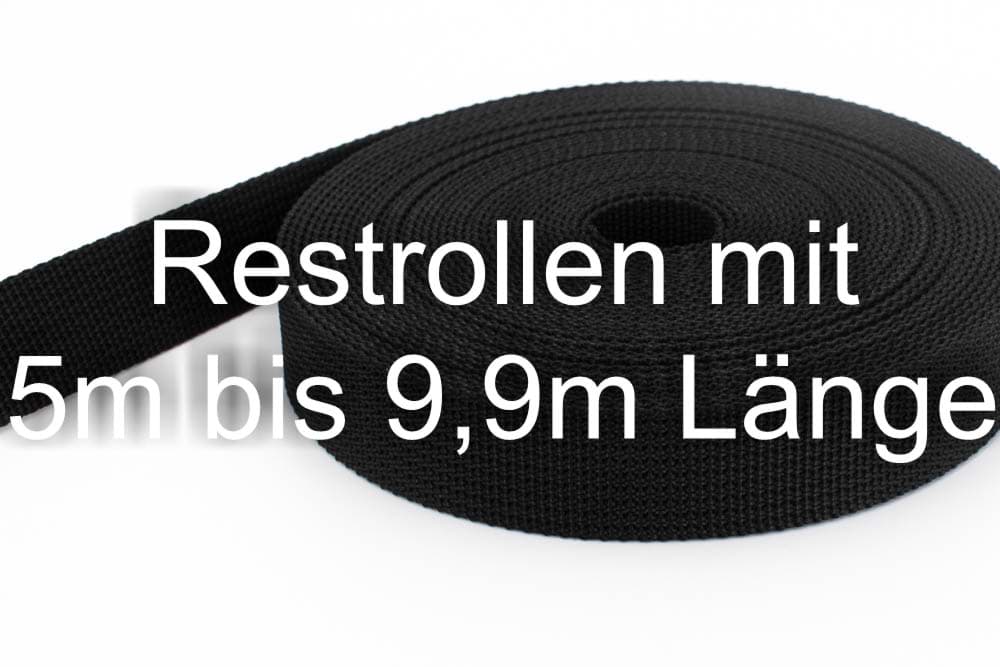 Restpostenbox 20mm breites PP-Gurtband 1,8mm stark, 25m - schwarz (UV)