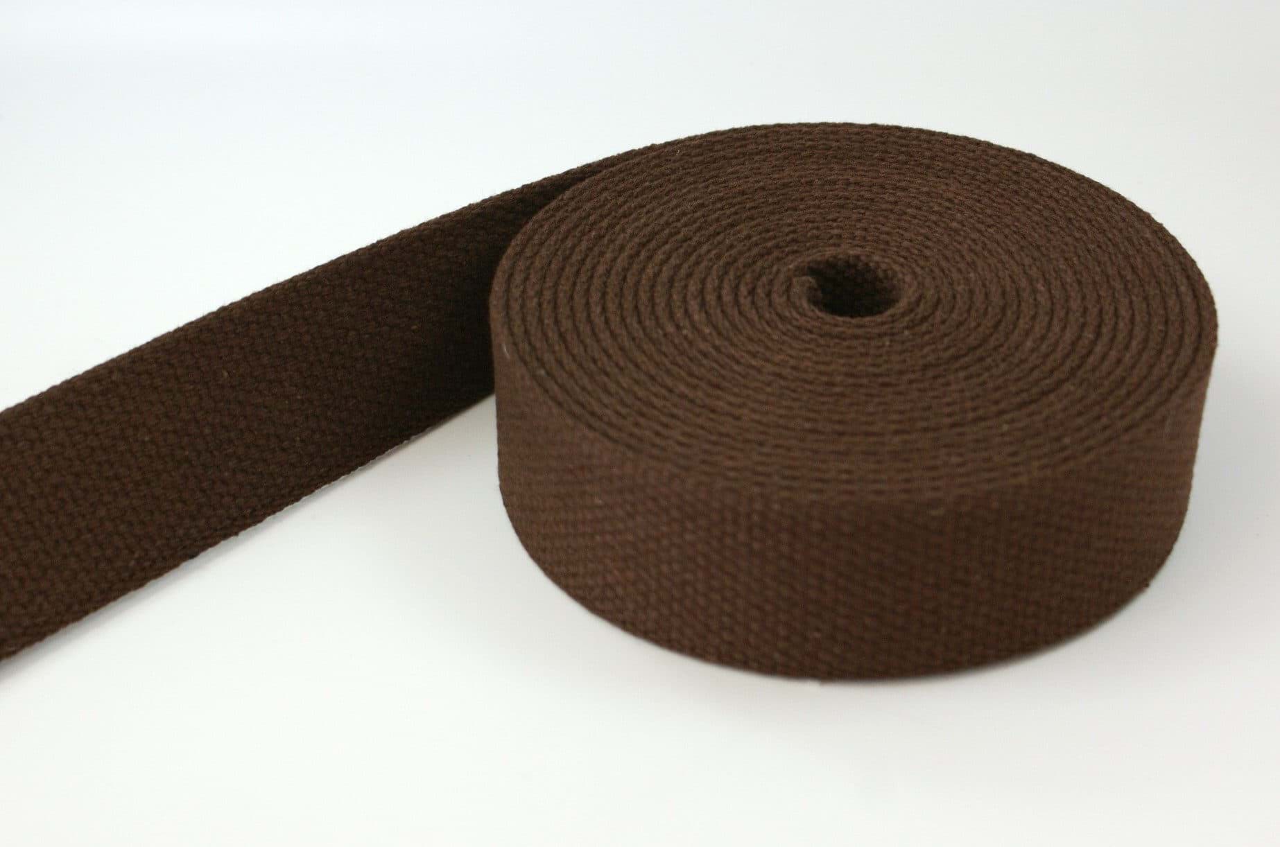 50m cotton webbing - 2,6mm thick - 28mm wide - colour: brown