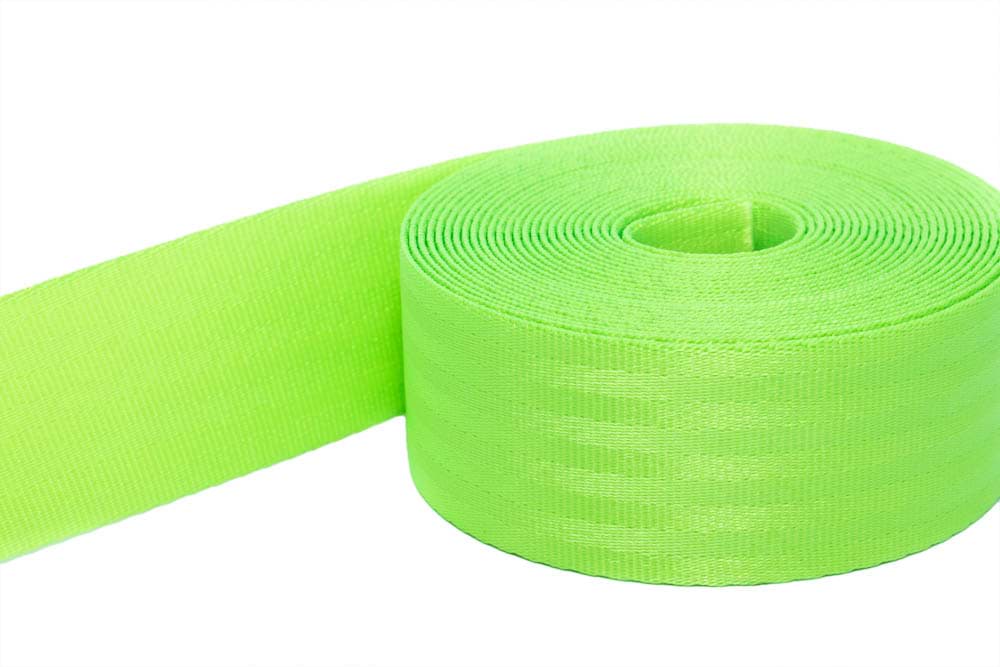 5m Sicherheitsgurtband neongrün aus Polyamid, 48mm breit, bis 2t belastbar