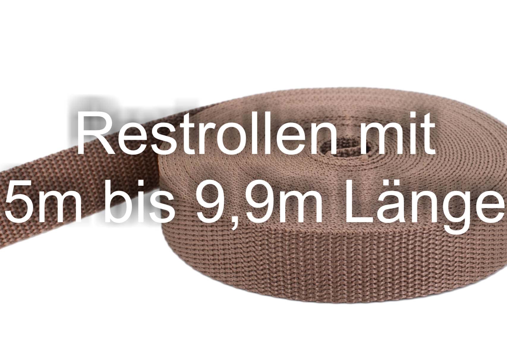 Restpostenbox 10mm breites PP-Gurtband 1,4mm stark, 25m - hellbraun (UV)